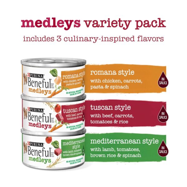 Purina Beneful Wet Dog Food Variety Pack, Medleys Tuscan, Romana & Mediterranean Style - (Pack of 30) 3 oz. Cans - Image 2