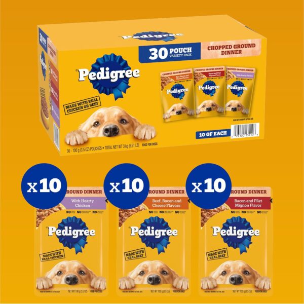 PEDIGREE CHOPPED GROUND DINNER Adult Soft Wet Dog Food 30-Count Variety Pack, 3.5 oz Pouches (Pack of 30) - Image 3