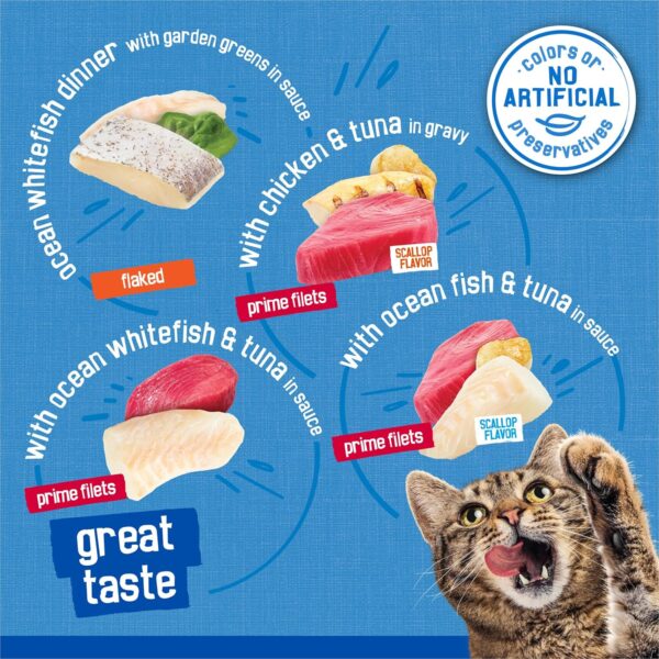 Purina Friskies Wet Cat Food Variety Pack, Oceans of Delight Flaked and Prime Filets - (Pack of 40) 5.5 oz. Cans - Image 3