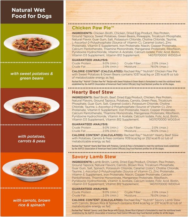 Rachael Ray Nutrish Natural Premium Wet Dog Food, Savory Favorites Variety Pack, 8 Ounce Tub (Pack of 6) (6303230800) - Image 8
