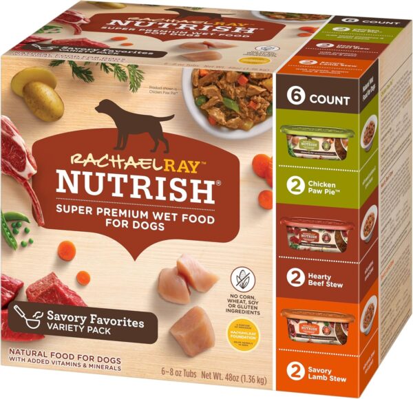 Rachael Ray Nutrish Natural Premium Wet Dog Food, Savory Favorites Variety Pack, 8 Ounce Tub (Pack of 6) (6303230800) - Image 2